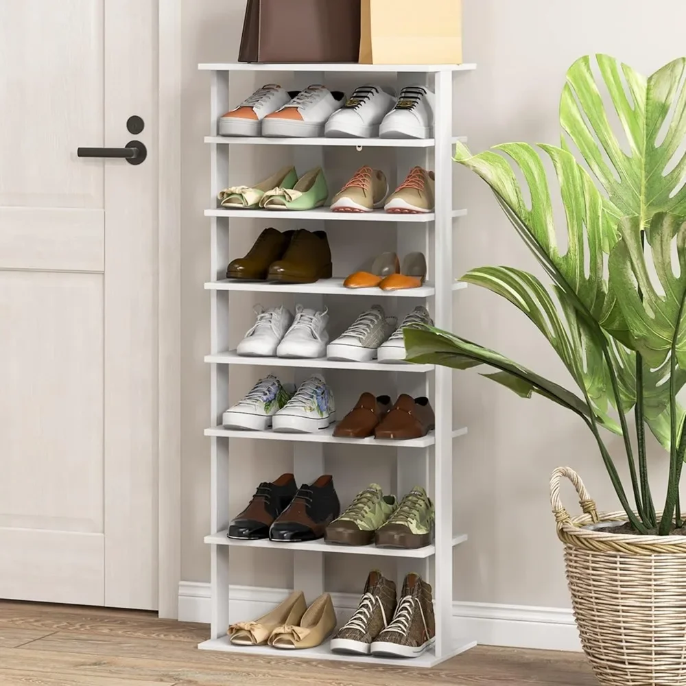 

Seven-layer vertical shoe rack, double-row anti-toppling wooden shoe rack at the entrance, narrow shoe rack organizer