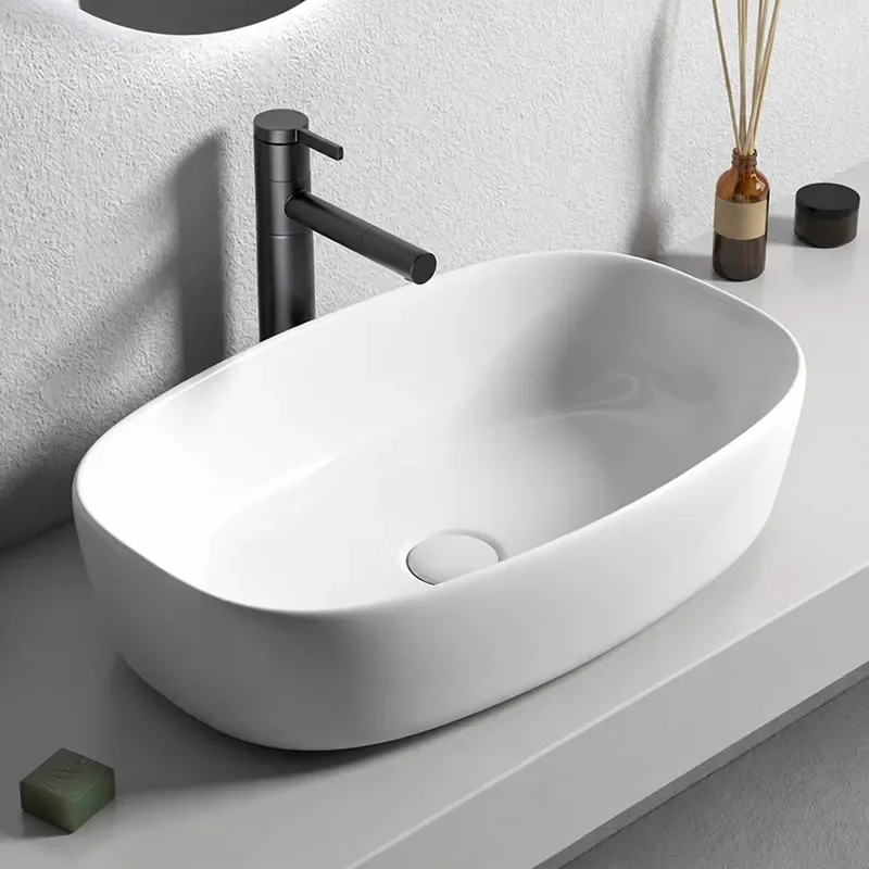 YAOUltra Thin Black Ceramic Wash Basin Above Counter Sink Round Vessel Bathroom Hand Washing Basin Hotel Engineering Style