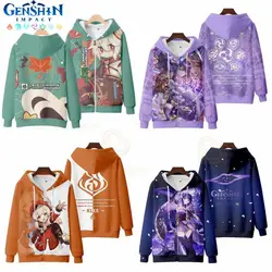 Genshin Impact Adult Zipper Hoodie 3D Casual Hooded Sweatshirt Keqing Klee Cosplay Sweater Spring Autumn Boys Christmas Gifts