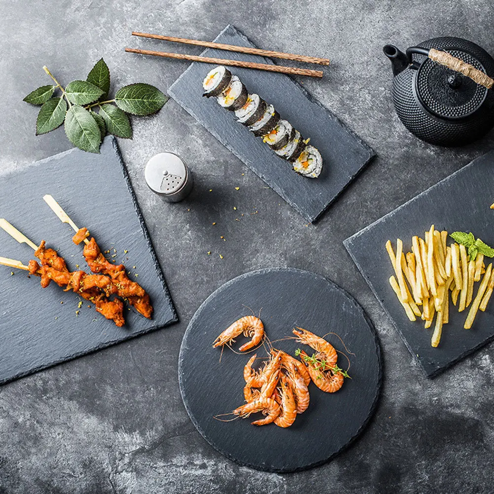 

3Pcs Stone Sushi Tray Premium Japanese Style Serving Dish for Steak Sashimi Dessert Food Display Household Restaurant Use Black