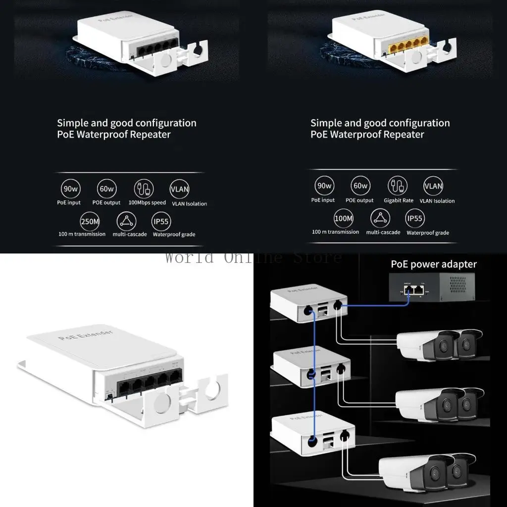 

5 Порт водонепроницаемый POE Extender 4 Порта Refeaters 100/1000 Мбит/с. Сетевая сеть IP55 VLAN для камеры POE Wireless 87HC