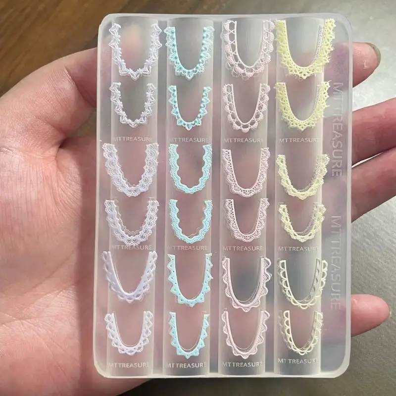 Niedliche 3D-Schleifen-Spitzenketten-Silikon-Nagelform DIY Harz-Nagelcharms-Gießform Transparente Maniküre-Vorlage Nagelkunst-Dekorationswerkzeuge