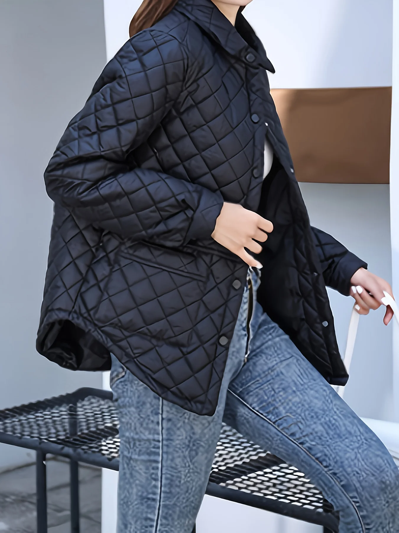 Jaqueta de algodão quente para mulher, 2026 inverno novo estilo jaqueta de algodão, grade de diamante pequeno polo jaqueta de algodão leve