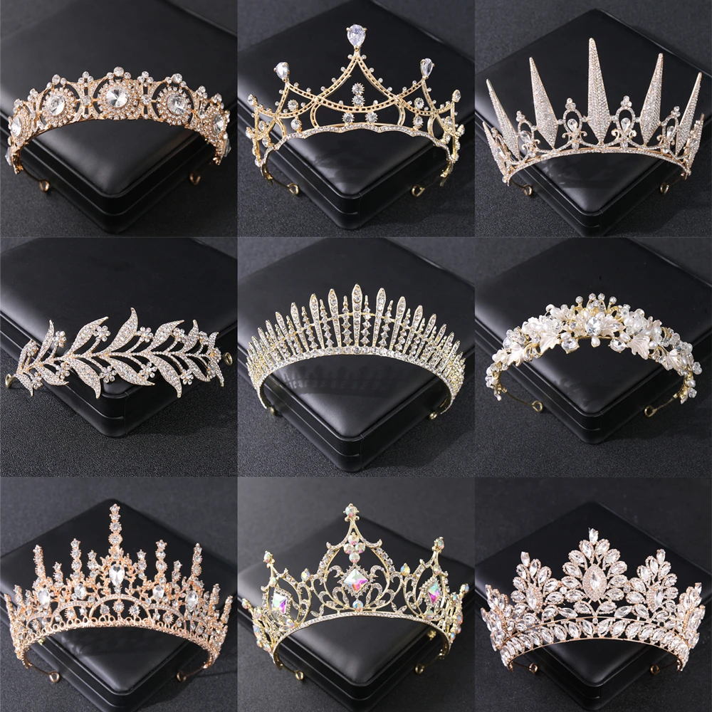 Gold Color Crystal Rhinestone Crown Tiara For Women Bride Luxury Prom Party Diadem Wedding Bridal Hair Accessories Jewelry Crown