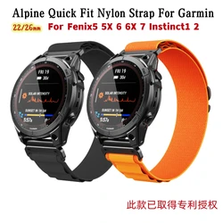 For Garmin Alpine Nylon Quick Fit Strap Wristband Fenix5 5Plus 6 6Pro 7 Instinct Watch Band Fenix5X 6X 7X Tactix D2 Bracelet