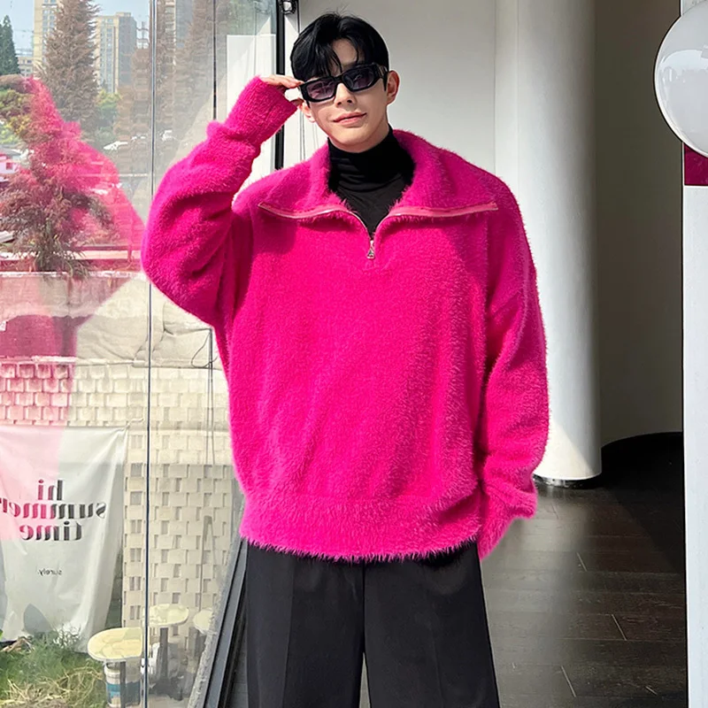 LUZHEN Stand Korean Clothes Fashion Sweater Style Men Personality Neck Zipper Wool Pullovers Trend Male Casual Spring New LZ6220