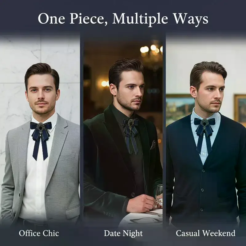 Luxury Rhinestone Ribbon Bow Necktie Shiny Crystal Decor Wear-resistant Fabric Tie for Corporate Event Festival Gift