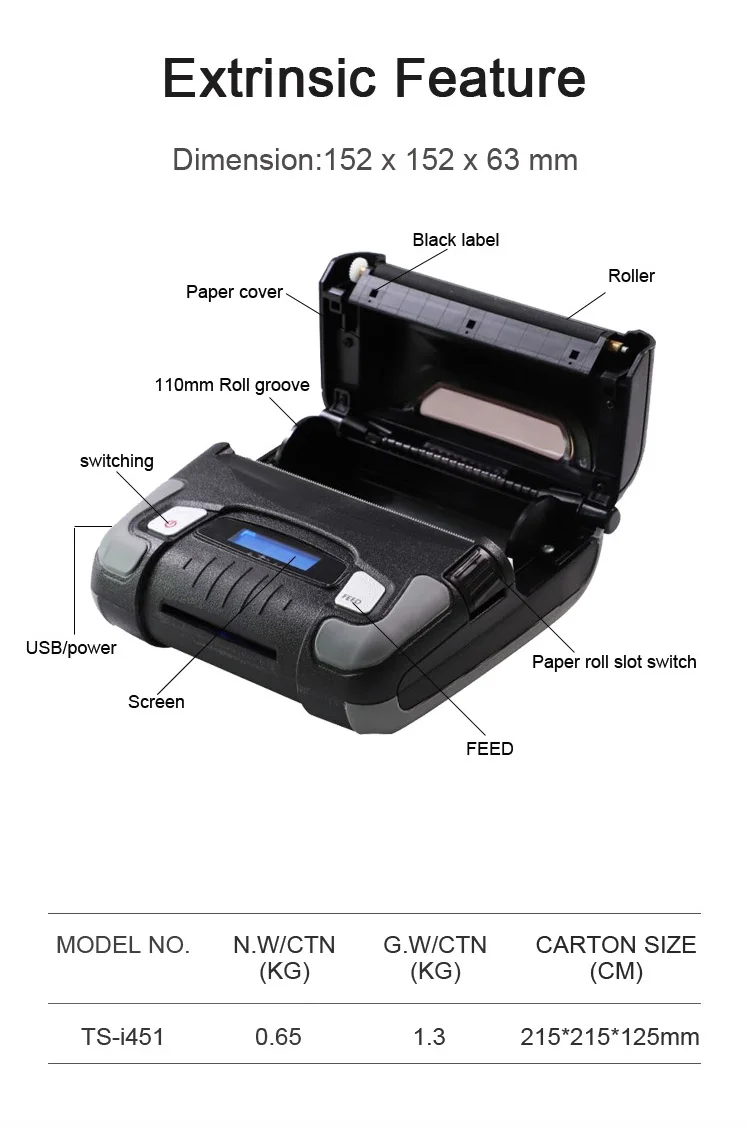 Multi-Language Barcode QR Code Label Printing Thermal Handheld Sticker Wifi Portable 110mm Mobile Receipt Printer