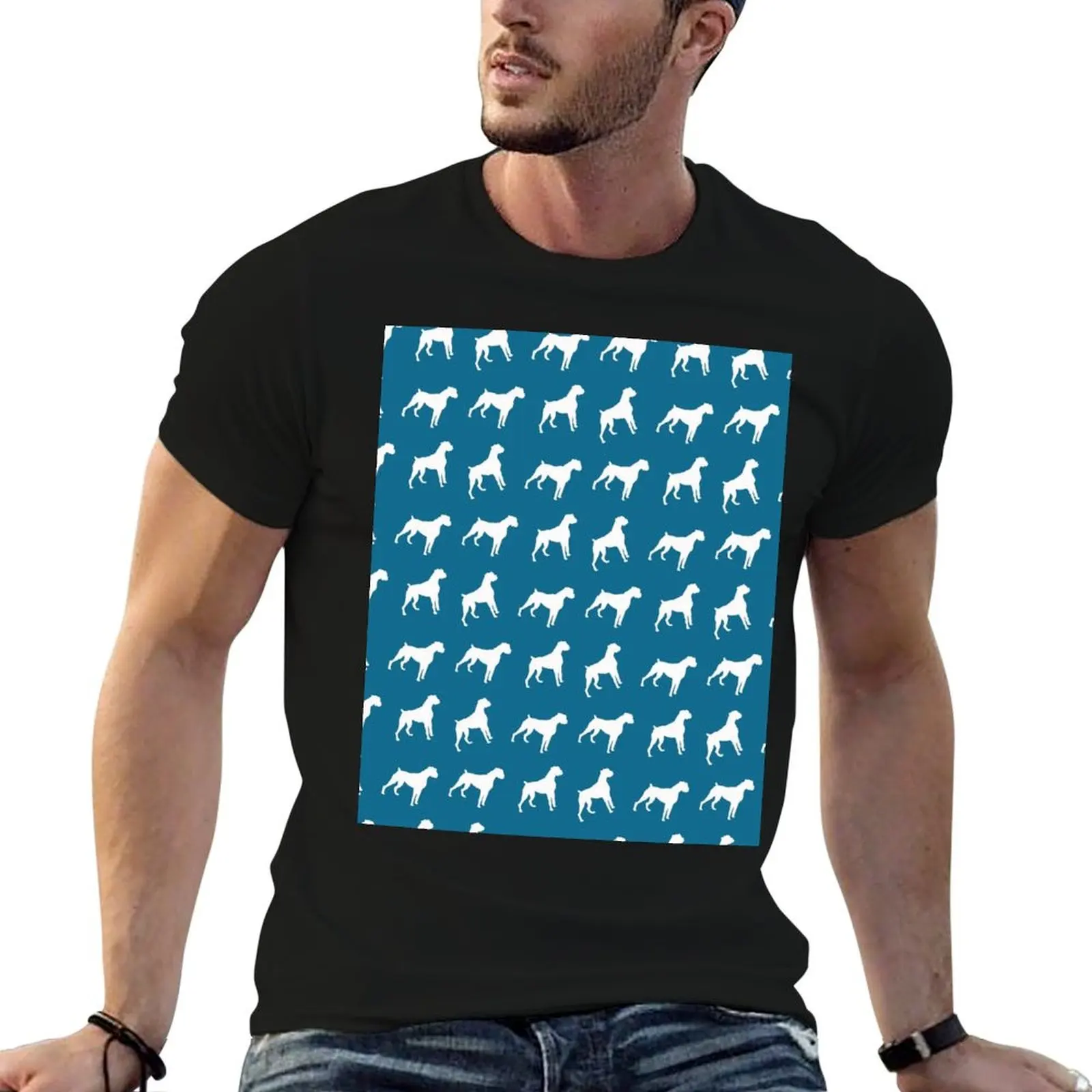 White Boxer Dog Gifts, with Pawprints on Turquise T-Shirt Utility Casual Work T-Shirt