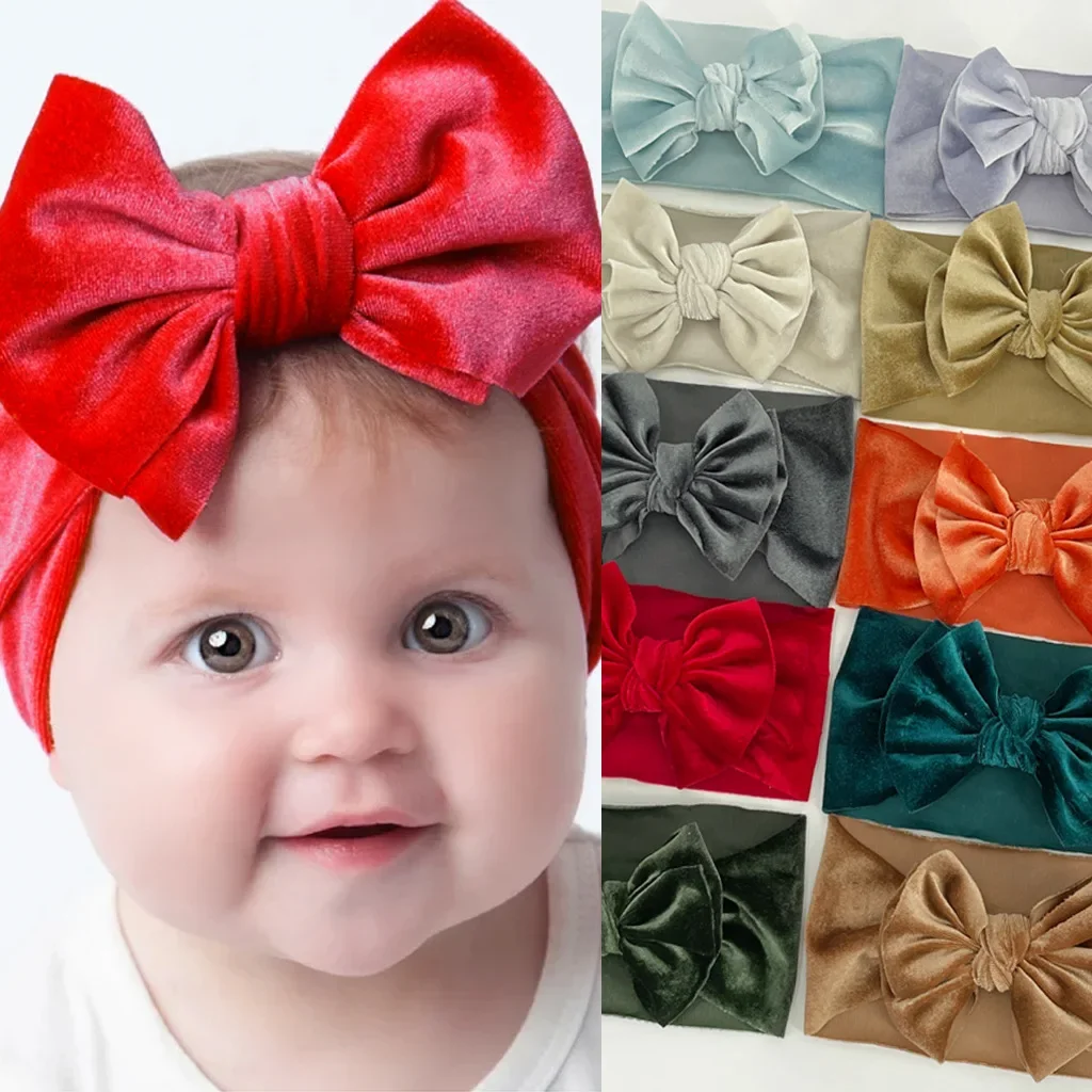 

Summer Children's Hair Ornaments European and American Golden Velvet Headband Double Bows Baby Hair Bands