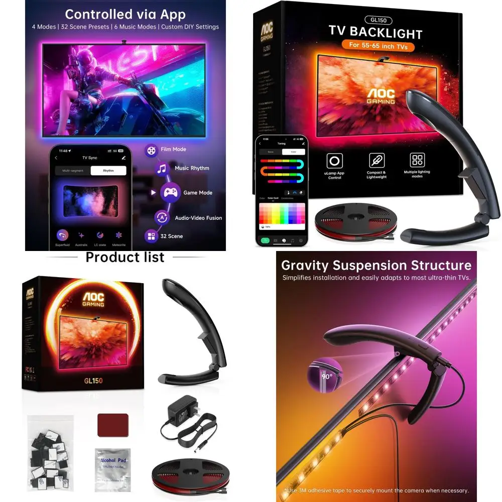 

Смарт-лента RGB LED для подсветки телевизора с датчиком, синхронизация с медиаустройствами, управление через приложение для фильмов, игр и пользовательских эффектов