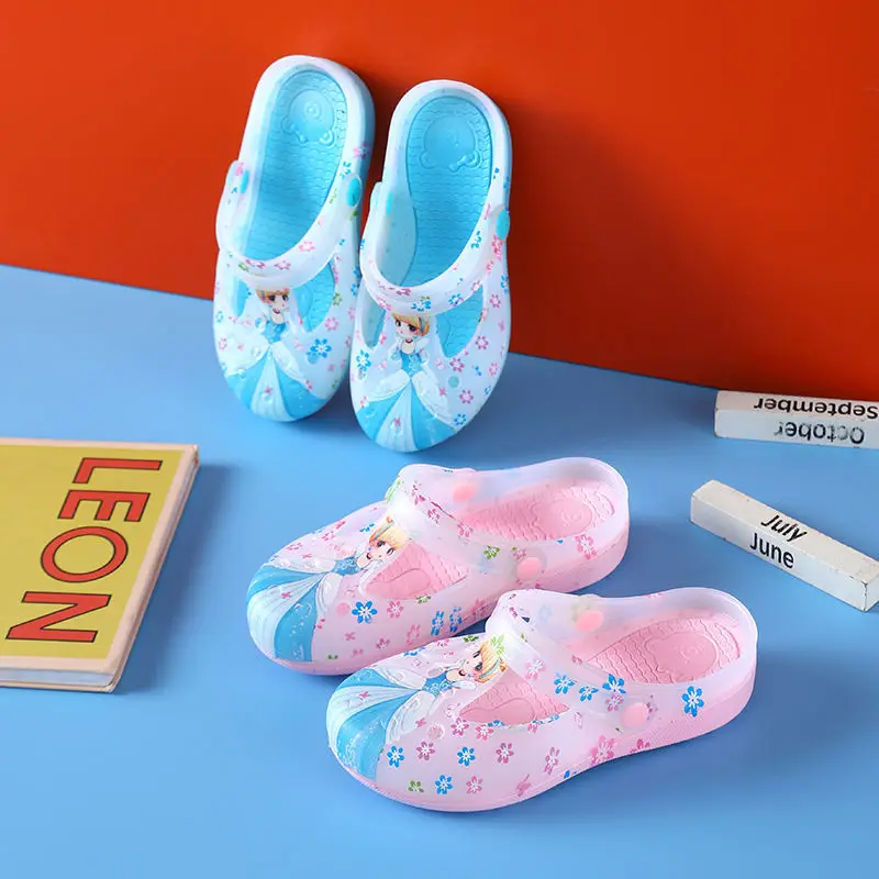 Zapatillas de princesa antideslizantes para niños y niñas, zapatos de playa de jardín, sandalias huecas de fondo suave, rosa y azul, Verano