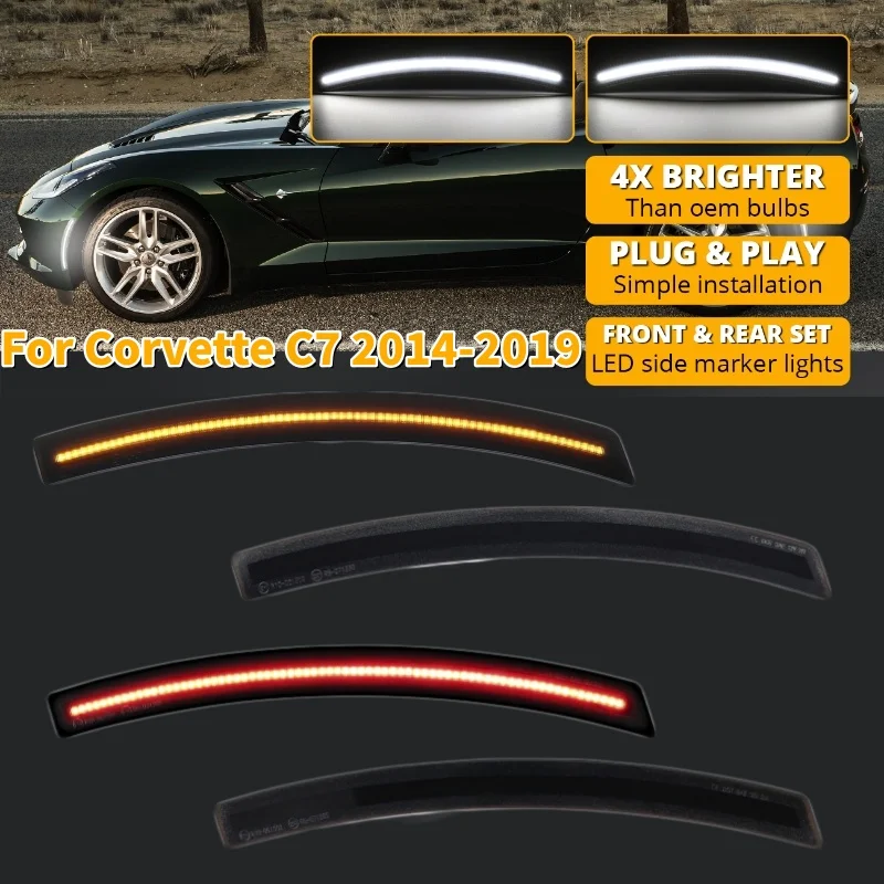 

4Pcs LED Front＆Rear Wheel Side Marker Lights For Chevy Corvette C7 2014-2019 Fender Turn Signal Light Accessories