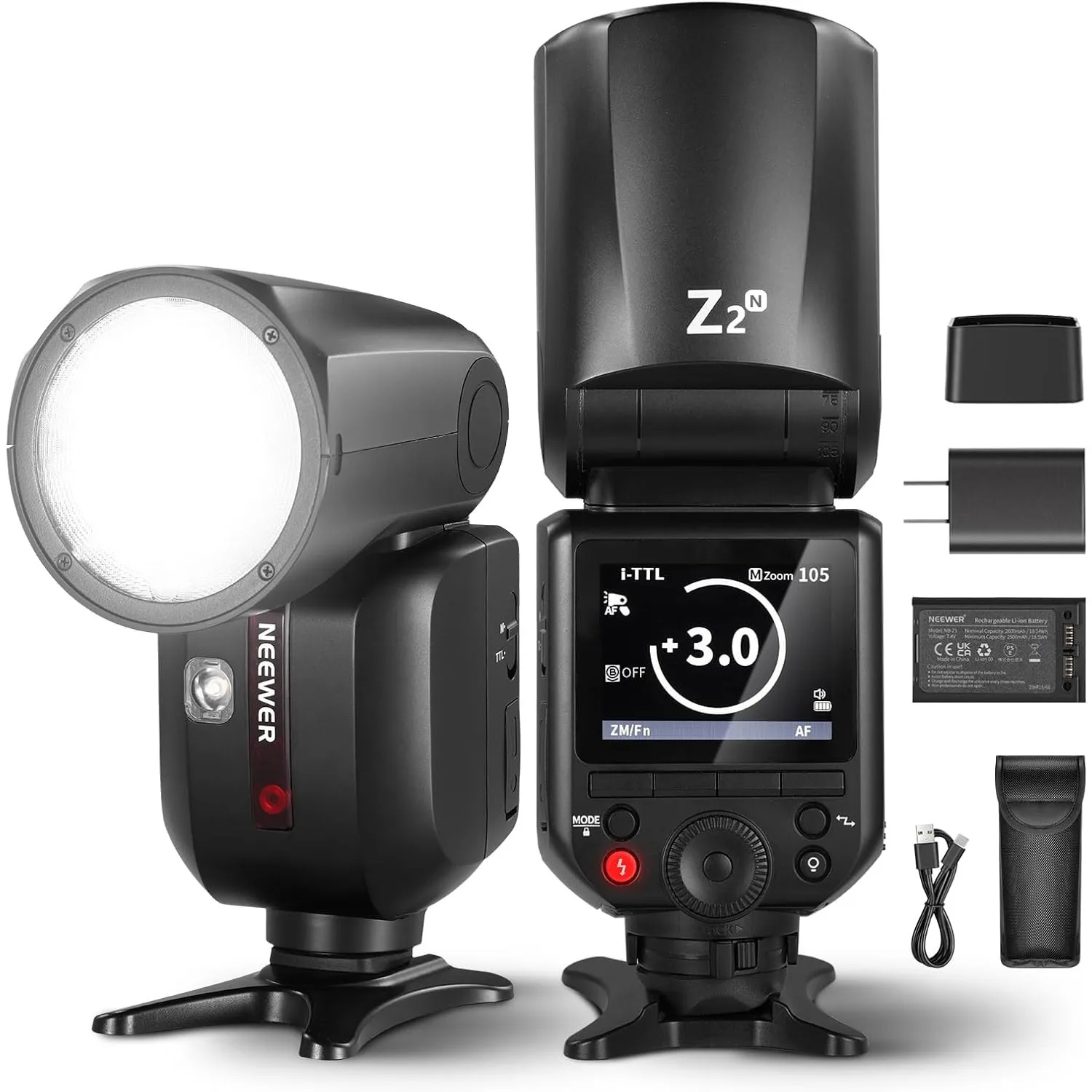 NEEWER Z2-N 2.4G TTL Round Head Flash Speedlite for Nikon, Upgraded UI, TTL/M Quick Switch TCM Key, 76Ws Speedlight 1/8000s HSS