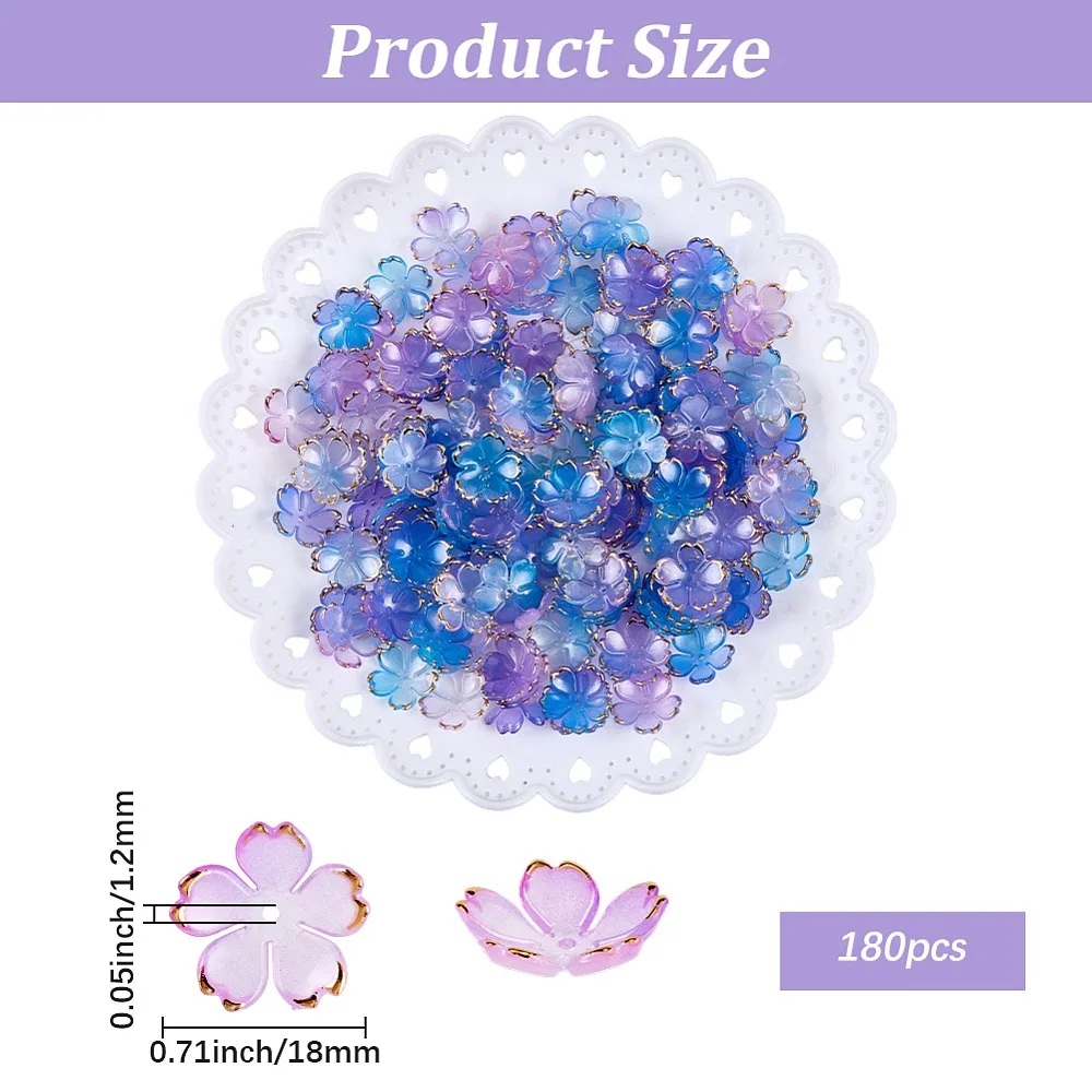 

180Pcs Acrylic Bead Caps 5-Petal Flower with Golden Edge Lilac 17.5x18x5mm Hole: 1.2mm