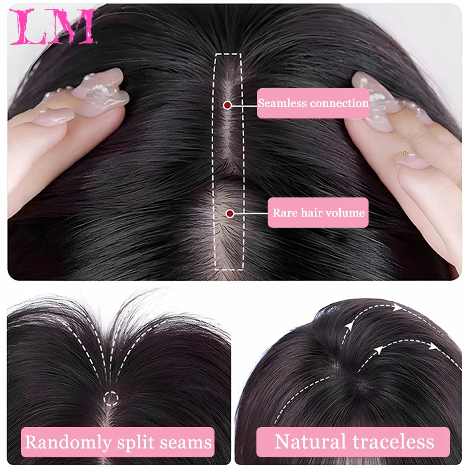 LM Synthetic 3D Hair Topper With Bangs Invisible 3D Hair Toupee Hairpieces Top Hair Closures for Men and Women