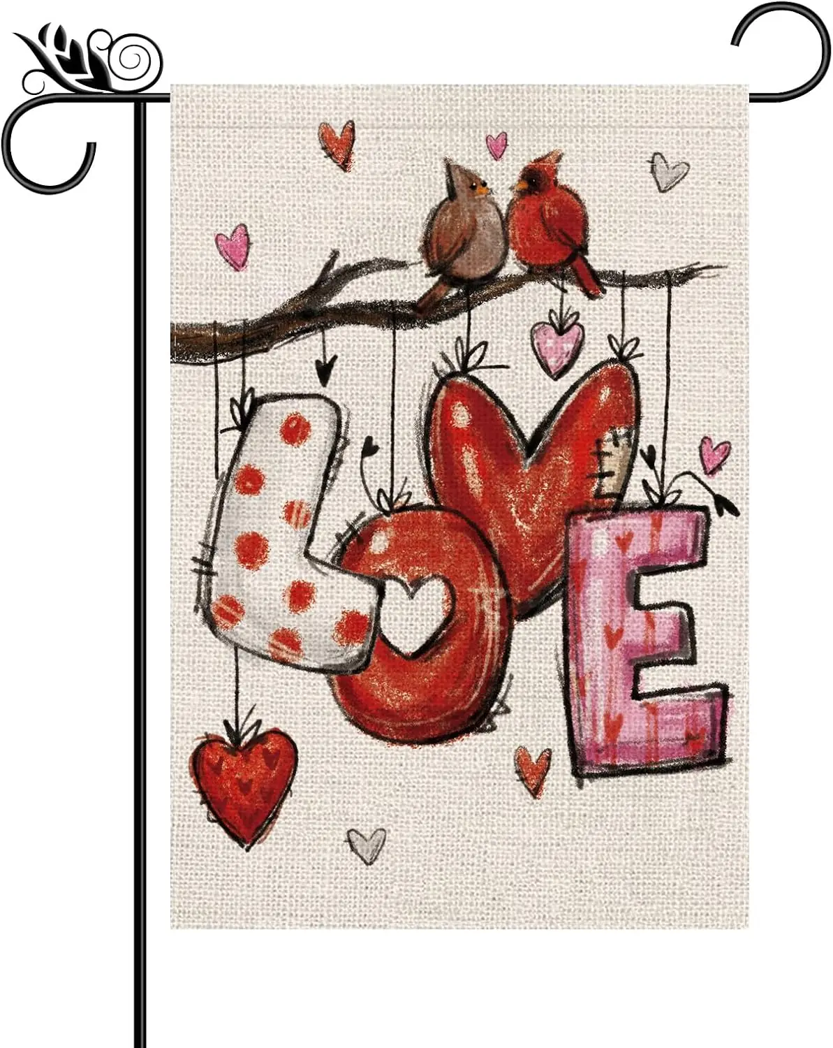 Valentines Day Garden Flag Valentine Cardinal Love Heart Flags for Outside Anniversary Wedding Home Vertical Burlap Double S yyi