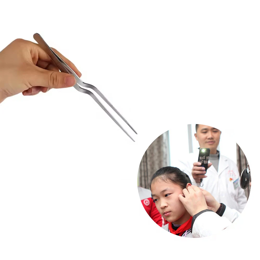 10Pcs Top Quality Stainless Steel Medical Tweezers Professional Ear Cleaner Care Ear-Pick Tool Bending Tweezers 14，16，20，23，26cm