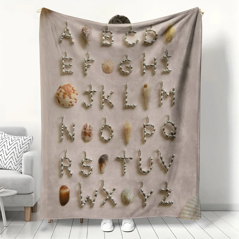 Seashell Alphabet Pattern Flannel printed blanket suitable for all seasons suitable for living room office sofa and travel