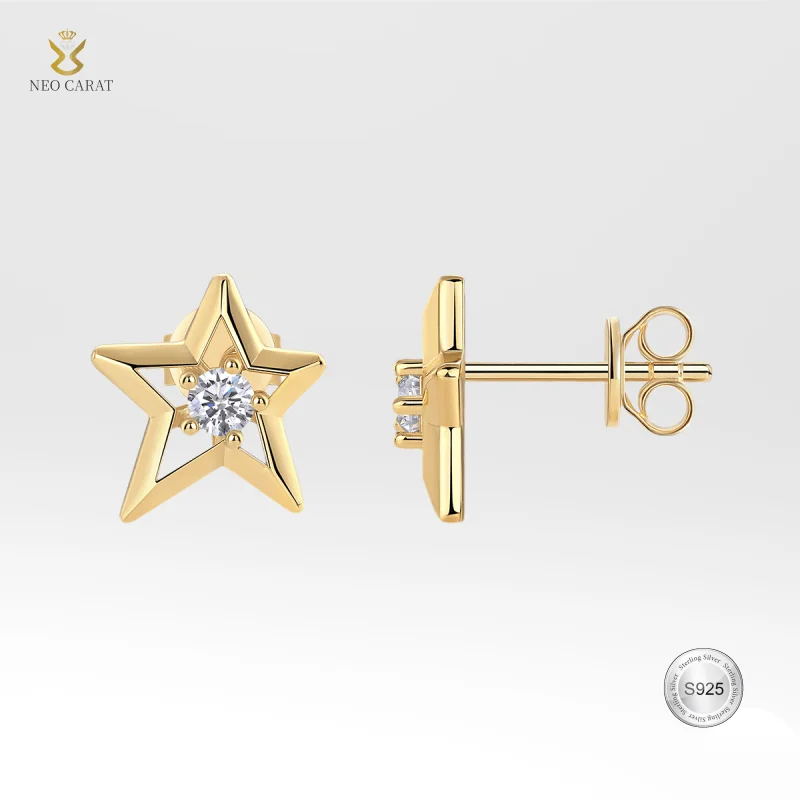 

NEO CARAT 0.2CT Moissanite Ladies' Earrings S925 Silver Plated 18K Gold Star Simple Affordable Daily Accessory Jewelry