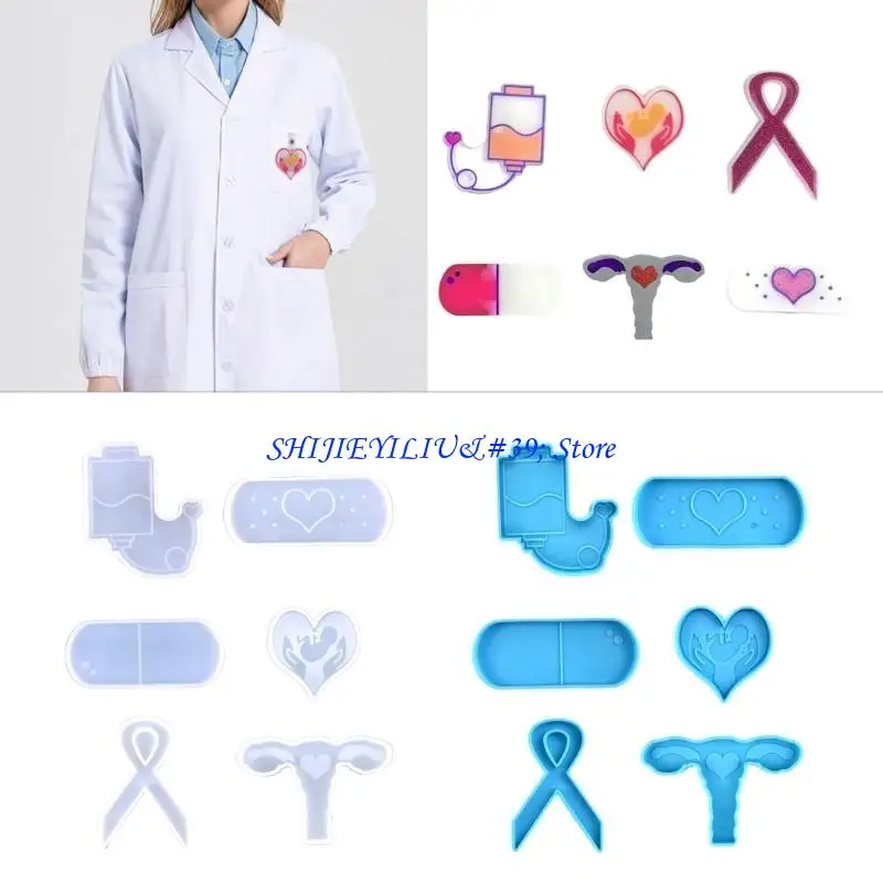 

E21F Phone Grip Resin Molds,Doctor Badge Reel Silicone Molds Keychain Charms Mold Organ Epoxy Casting Mold for Jewelry Making