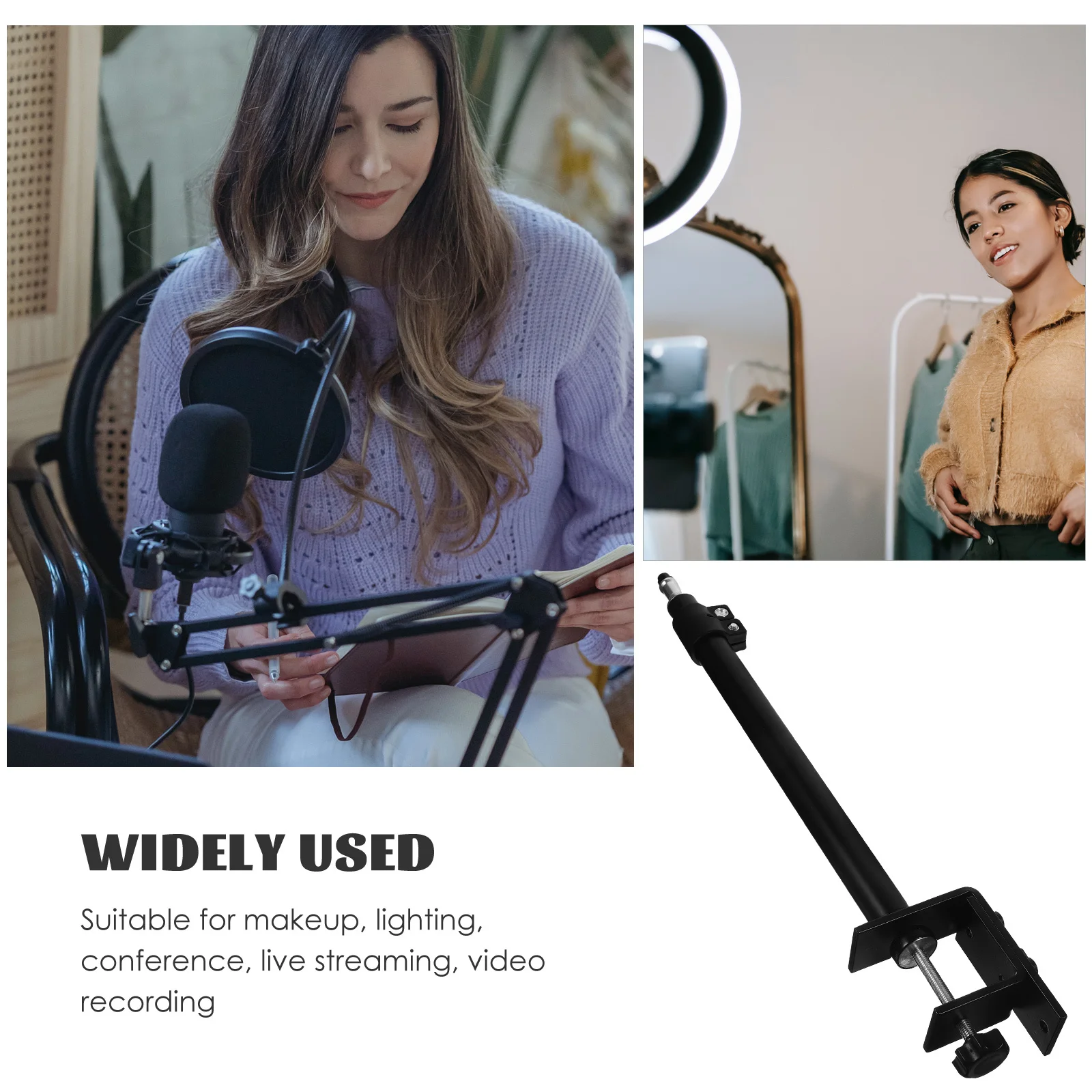 حامل إضاءة من سبائك الألومنيوم، حامل مكتب تلسكوبي 46-74 سم لهاتف كاميرا فيديو بإضاءة حلقية، مشبك قابل للتعديل 6-13 سم، #6