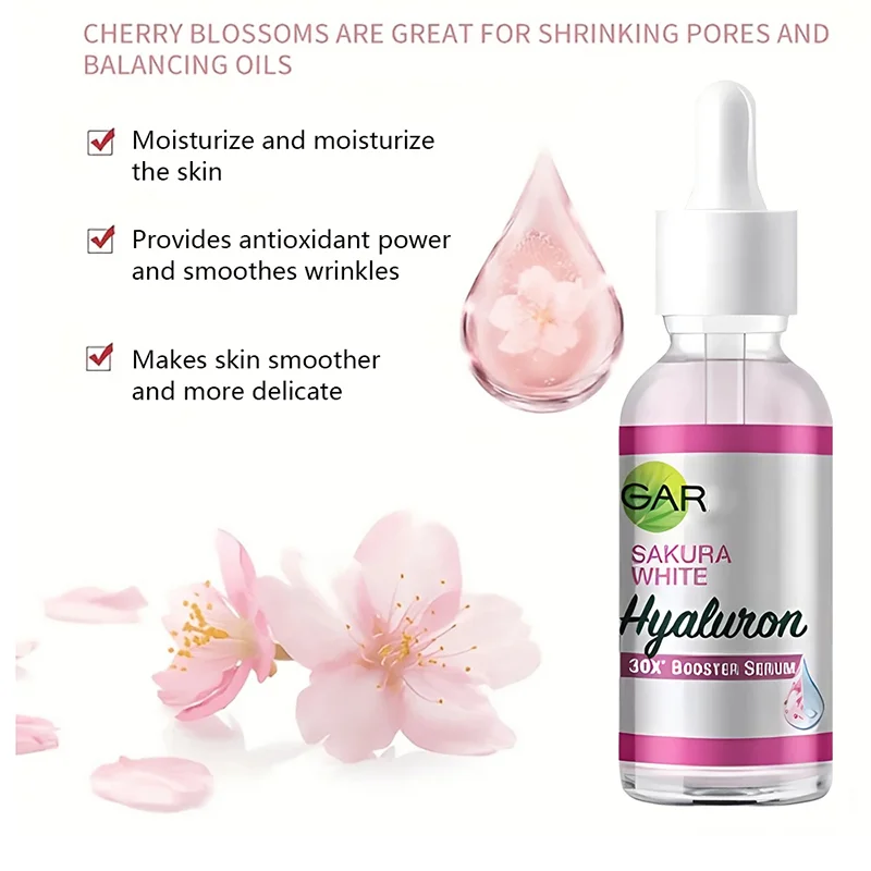 Sakura Glow-Soro de Reforço Hialurônico, Cuidado Facial, Clareamento, Hidratante, Refirmante, Hidratante, Reduzir Linhas Finas, 30x, Pele, 30ml