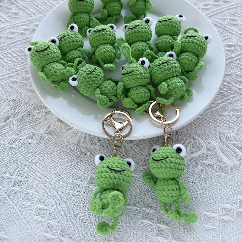 Handmade Crochet Frog Keychain Green Amigurumi Bag Charm Cute