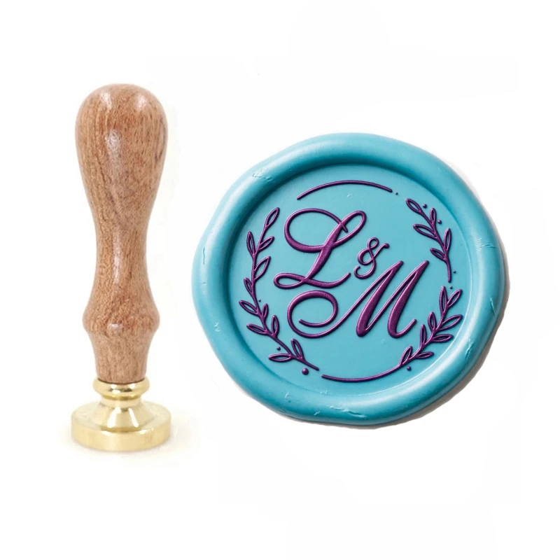 Customized wax seal Stamp Vintage wedding stamp 2 initials wreath custom design,Reusable personal stamp Wedding Invitation
