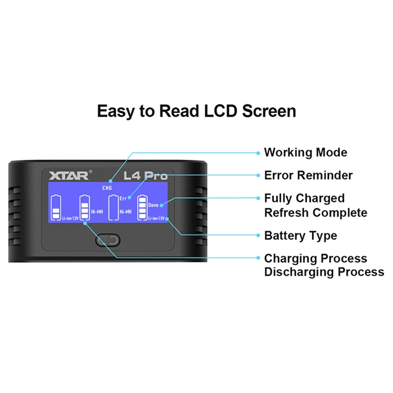 Умное зарядное устройство XTAR L4 Pro + 4 шт., 1,5 В AA CLR, 2000 мАч, литий-ионная аккумуляторная батарея, постоянное напряжение, выход и линейный разряд