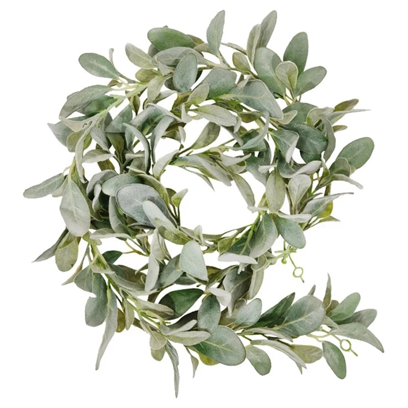 4X Artificial Flocked Lambs Ear Garland - 2Meter Soft Faux Vine Greenery And Leaves For Farmhouse Mantel Decor