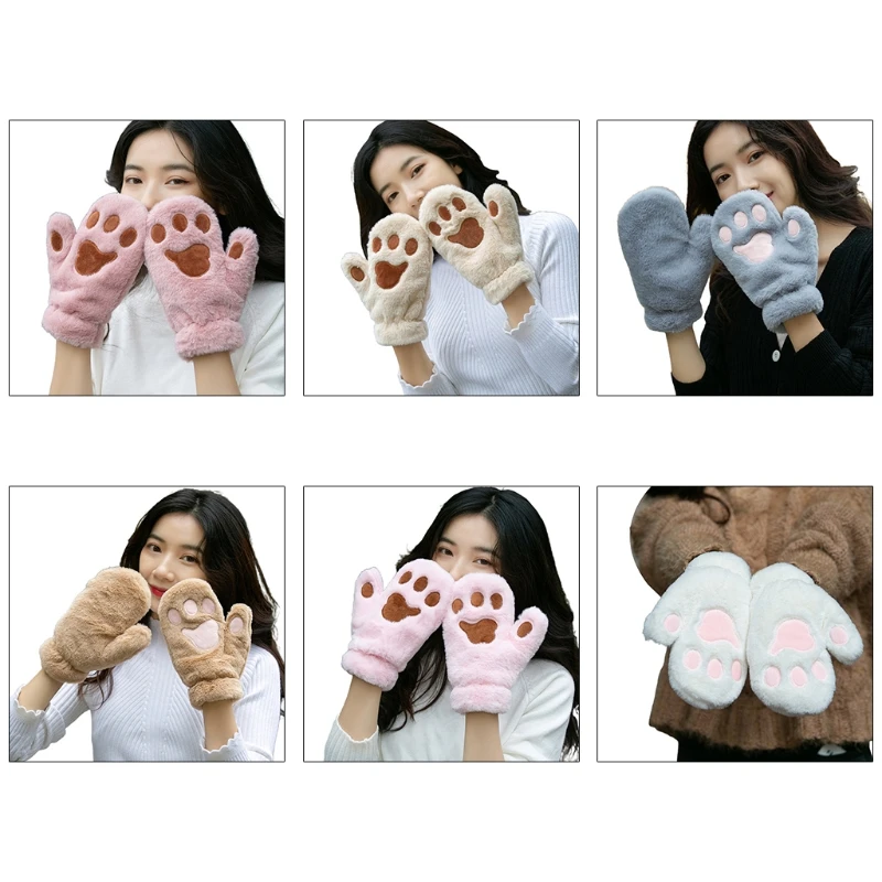 

for Cat Claw Mittens Plush Animal Paw Gloves Winter Cartoon Full Finger Mittens Halloween Cosplay Costume Accesso