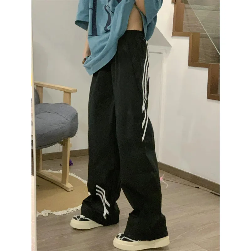 

Qui Dry Ice Silk Men's Sport Pants Summer American High Street Loose Wide Leg Casual Trousers Straight Cut Workwear