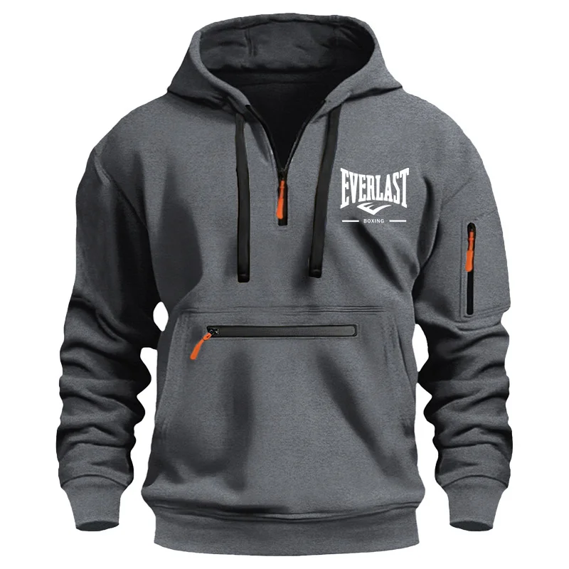 EVERLAST boks moda ilkbahar ve sonbahar erkek ve kadın çok fermuar baskılı Hoodie, gündelik spor giyim, gevşek Hoodie