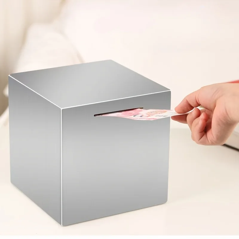 Stainless Steel Piggy Bank, a Student Internet Celebrity Savings Box That Only Allows Deposits, a Durable Metal Money Box.