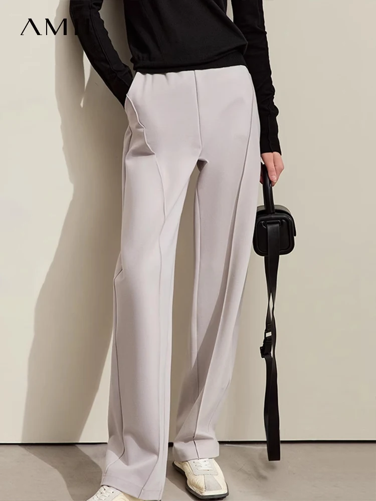 AMII Minimalism 2024 Spring New Arc Split Women's Casual Pants High-waist Banana Pants Female Basics Loose Trousers 12421059