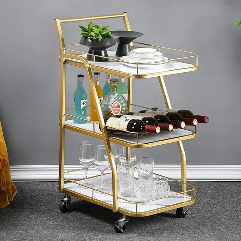 Modern Display Hand Cart for Bar Iron Multi-layer Auxiliary Cart with Wheels Creative Fashion Commercial Trolley Cart for Bank K