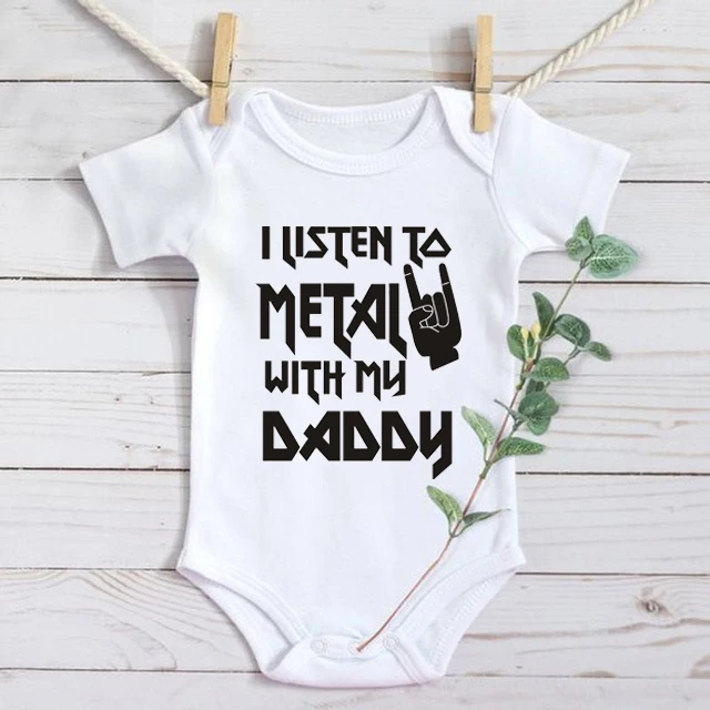 

I Listen to Metal with My Daddy Baby Bodysuits Cotton Soft Baby Clothes Short Sleeve Jumpsuit Rock Baby Boy Girl Outfits