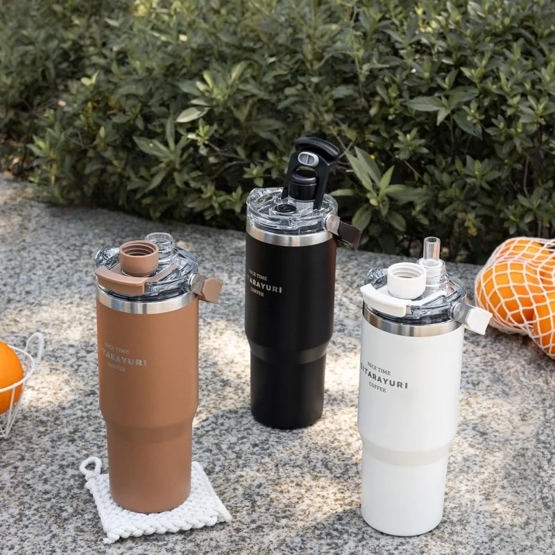 JUSTINLAU 600/900ml Eisbecher, Edelstahl-Isolierbecher mit magnetischem Strohhalmverschluss, tragbarer Reisebecher für unterwegs und im Auto_voghion.com