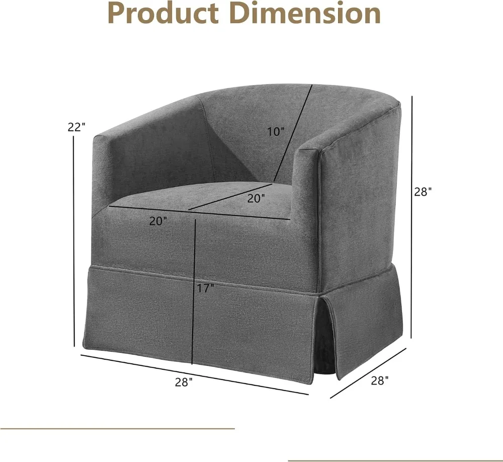 Swivel Accent Chair Barrel Skirted Base Grey Linen 360 Rotate High Density Foam 350LBS