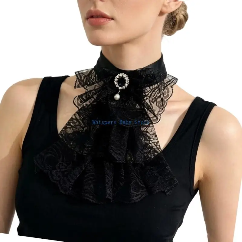 U90E Classical Victorian Detachable Neckpiece Floral Lace Design Costume AccessoryEasy Matching With Different Outfits