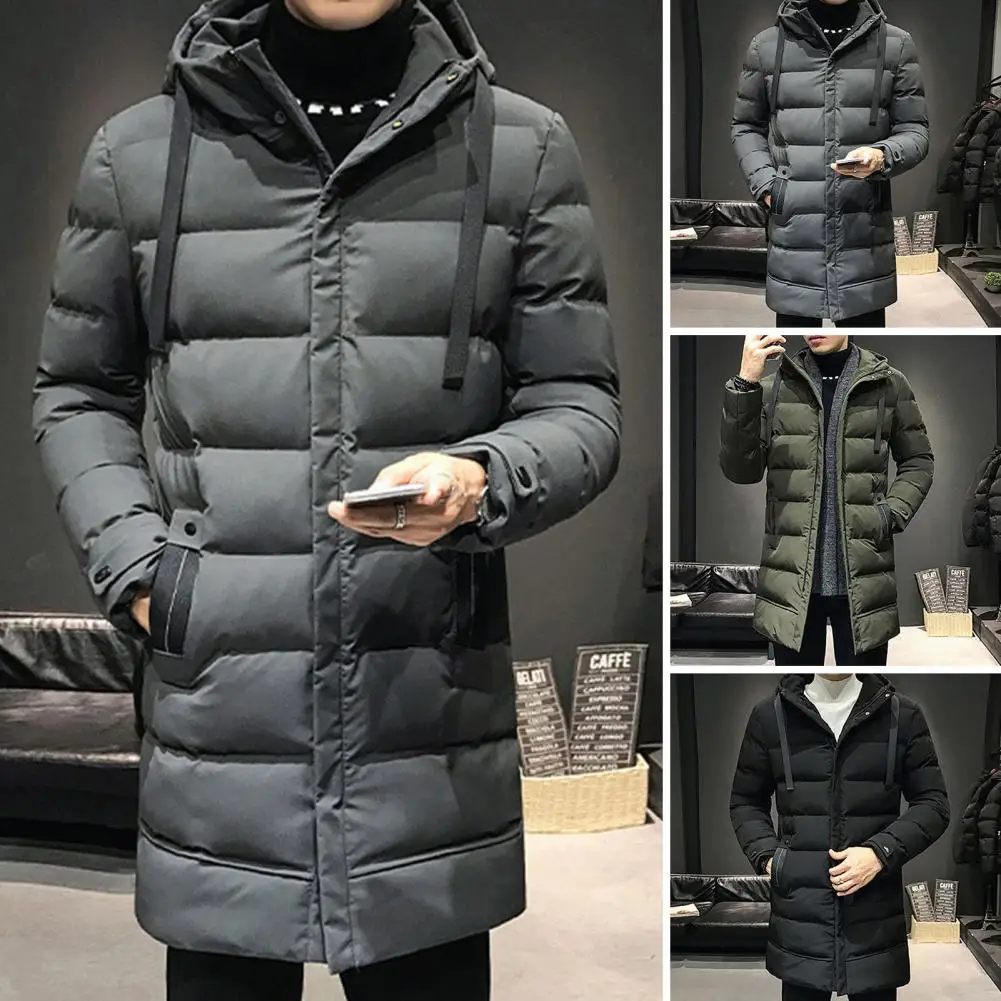 Casaco masculino de comprimento médio com gola alta, parka de comprimento médio para proteção contra o vento, caloroso final, casaco para exterior, inverno