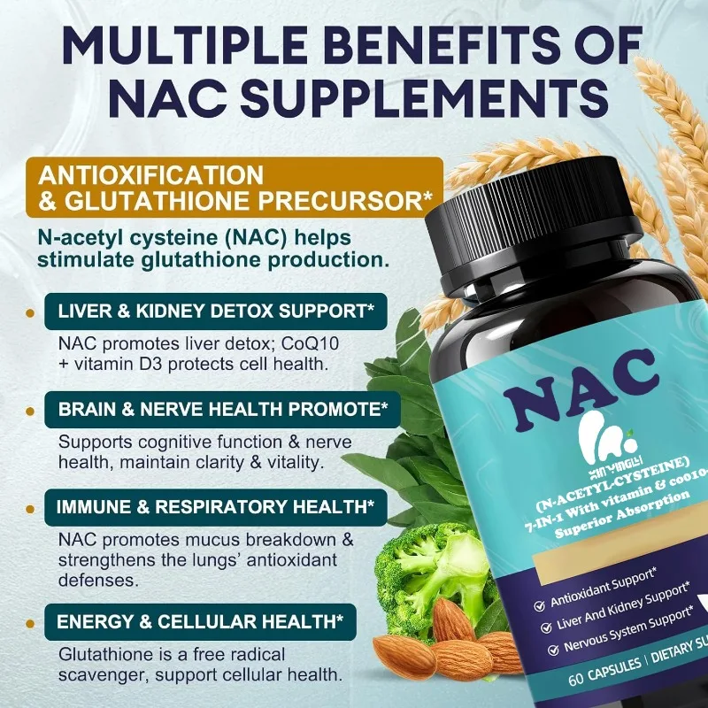 NAC Supplement -1000mg Capsules per serving of NAC for liver cleansing, immunity, and antioxidant health support