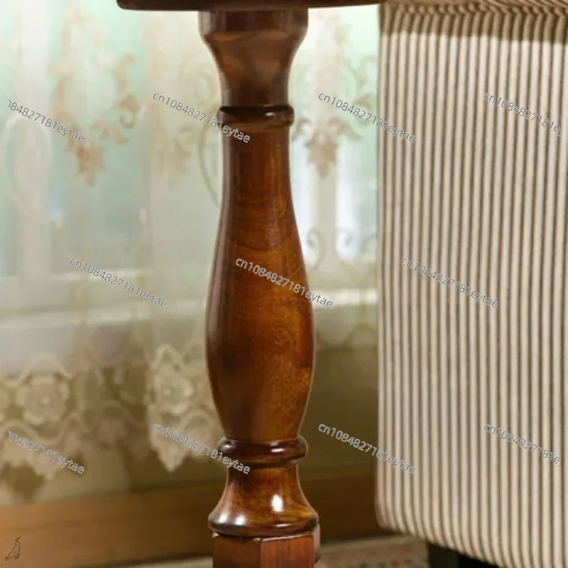 Solid Wood Round Coffee Table, Euro Style Sofa Side Corner Table with Metal Tissue Holder, Simple American Furniture