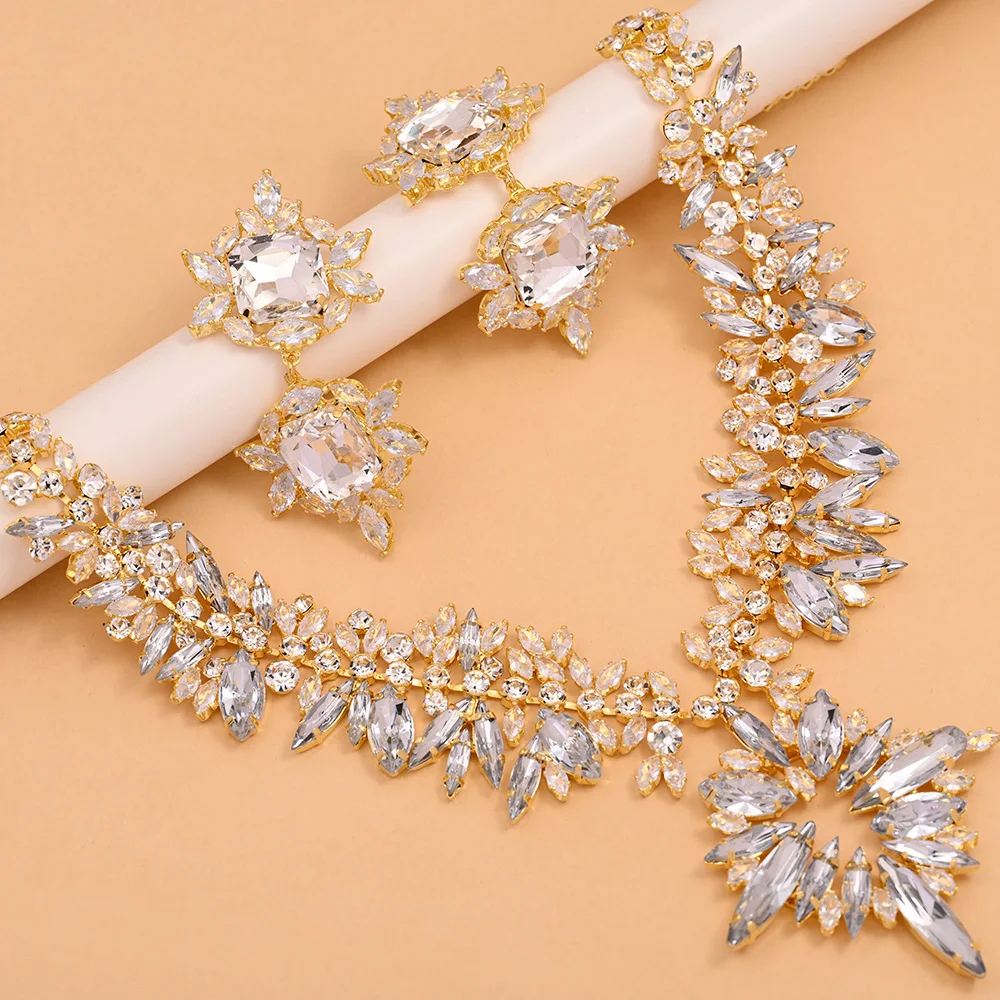 Stonefans Fashion 2pc/Set Wedding Crystal Larger Exaggerate Jewelry Set New Statement Bridesmaid Necklace and Earring Sets Women