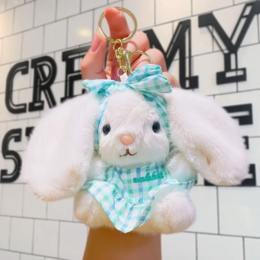 Fashion Multicolored Easter Stuffed Bunny Keychain Creative Kawaii Plush Key Ring Bow Soft Rabbit Pendant Bag Charm Companion