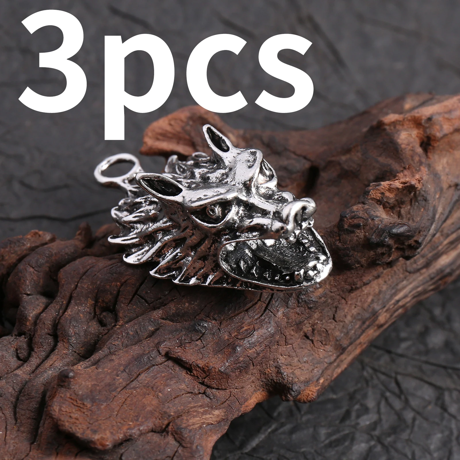 3-Piece Set of Unique and Bold Handmade Accessories, Embossed 3D Wolf Head Pendant Accessories, Suitable for DIY Bracelets, Necklaces, Earrings, and Pendants, Basic Materials for Niche DIY Jewelry