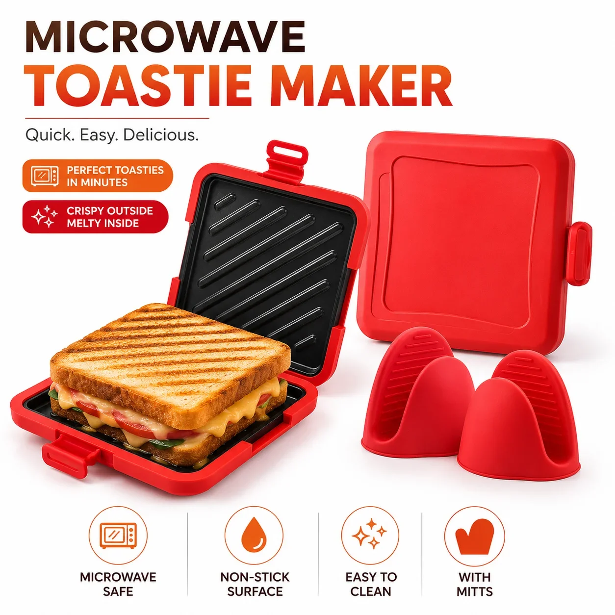 Microwave Sandwich Maker Non Stick Toastie Grill Pan With Silicone Mitts Removable Baking Plates For Fast Breakfast