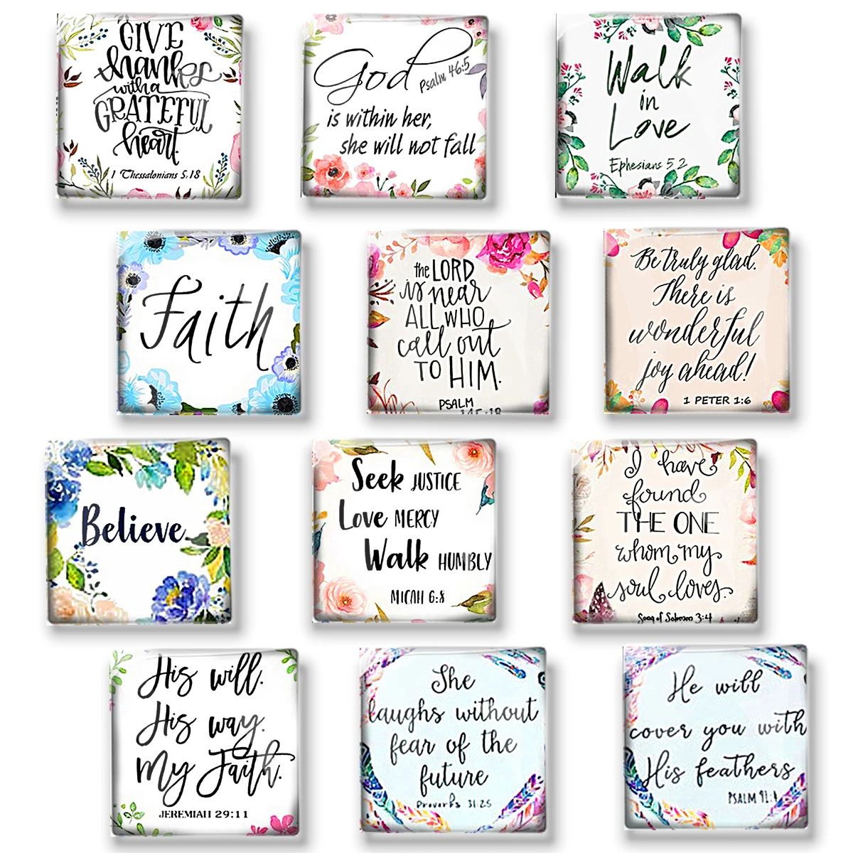 Christian Words Magnetic Sticker for Refrigerator Square Glass Cabochon Dome Magnets 12 PCs/Set 30mm Bible Fridge Magnet