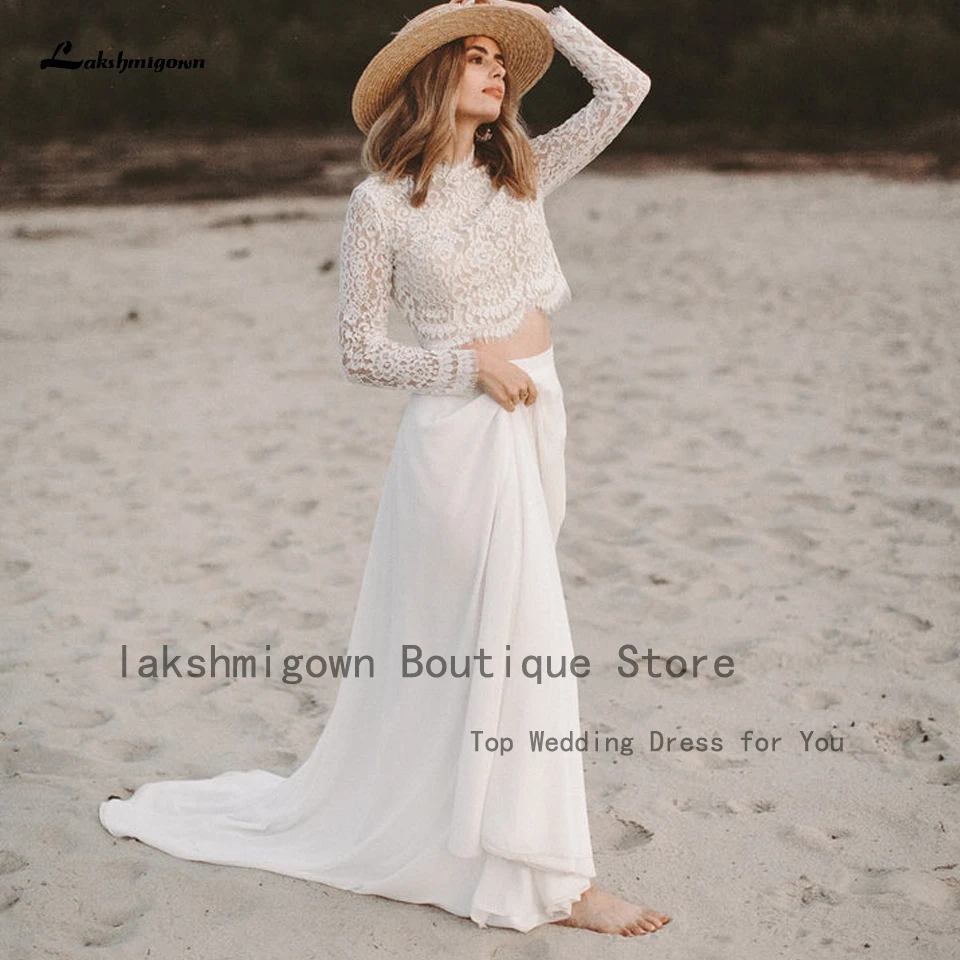 

Lakshmigown 2 Pieces Wedding Dress Beach Summer 2023 Vestidos Civil Bridal Lace Long Sleeve Boho Wedding Gowns